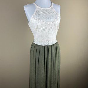 I.N. San Francisco Juniors Maxi Dress Size 5 Olive Green and Cream, Lace